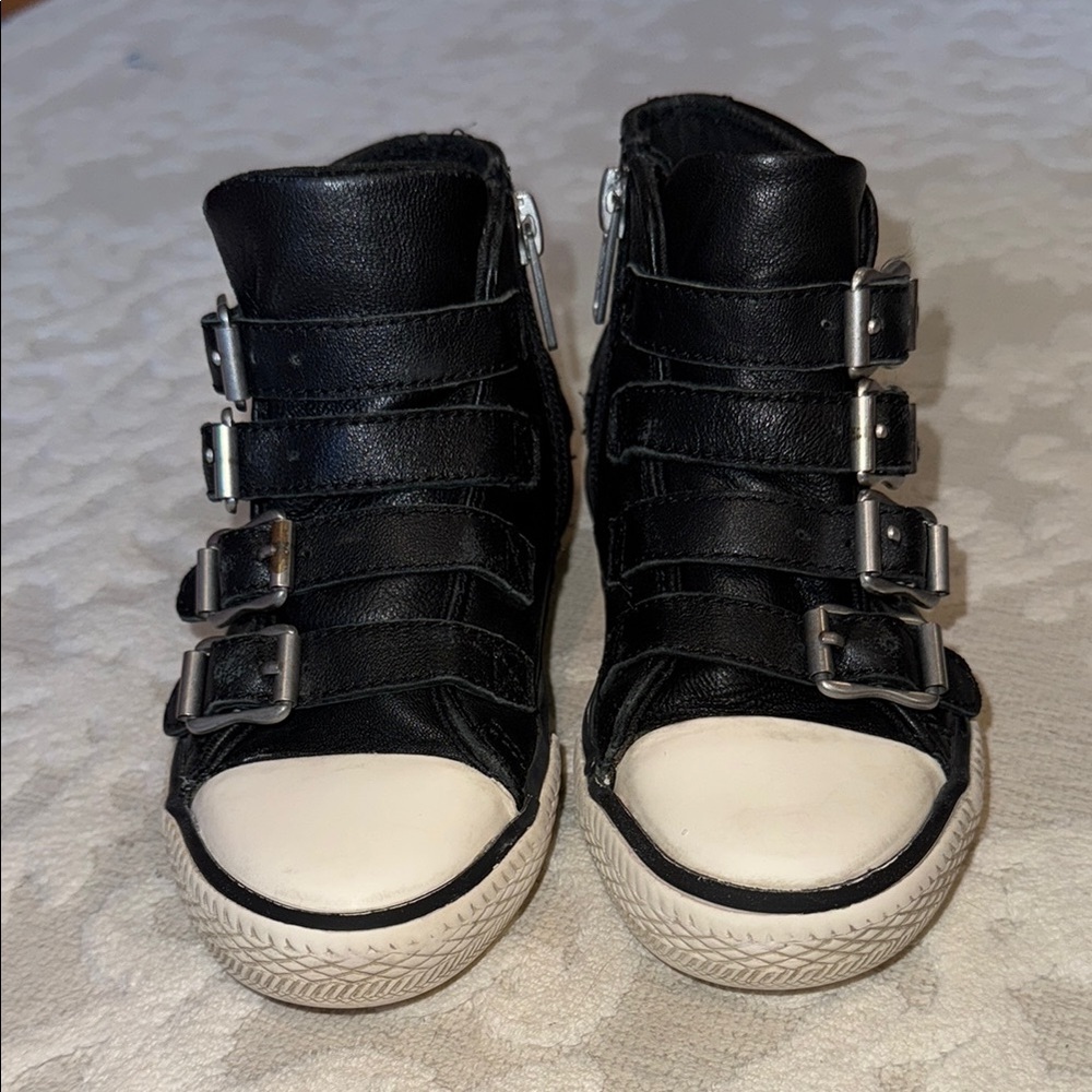 Black Leather High-Top Sneakers with Buckles